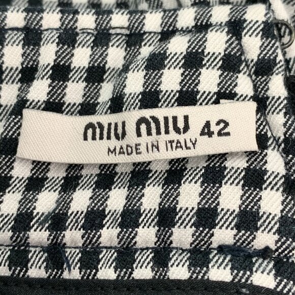Miu Miu Womens Black & White Houndstooth Check Skirt With Pink Logo Embroidery S - Picture 5 of 9